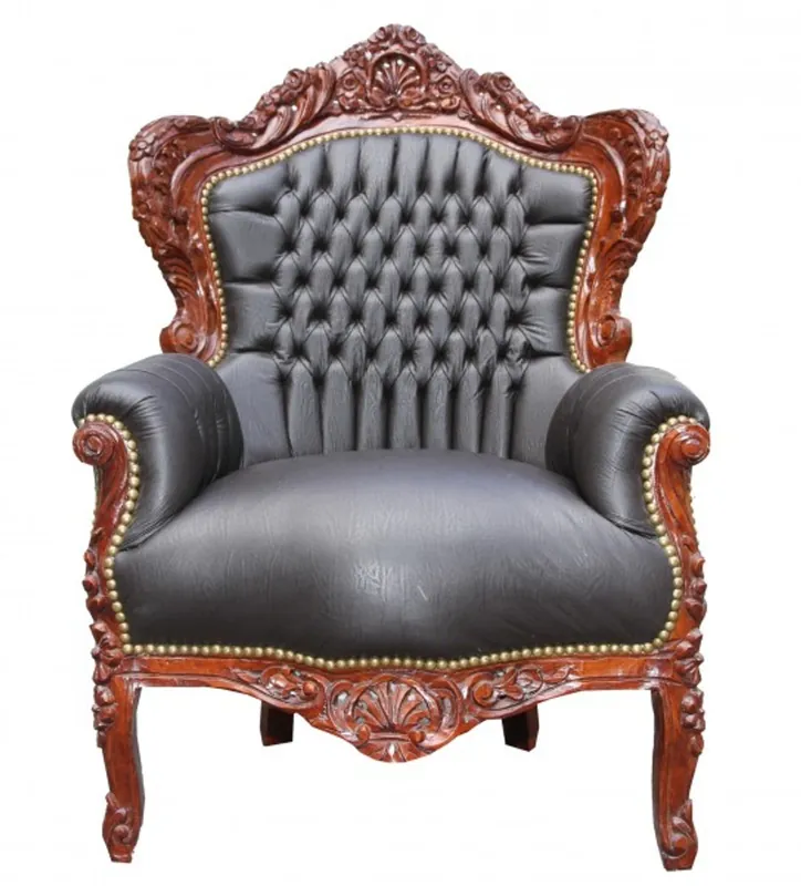 Casa Padrino Barock Sessel "King" Braun Lederoptik / Braun Antik Möbel Begrenztes Angebot