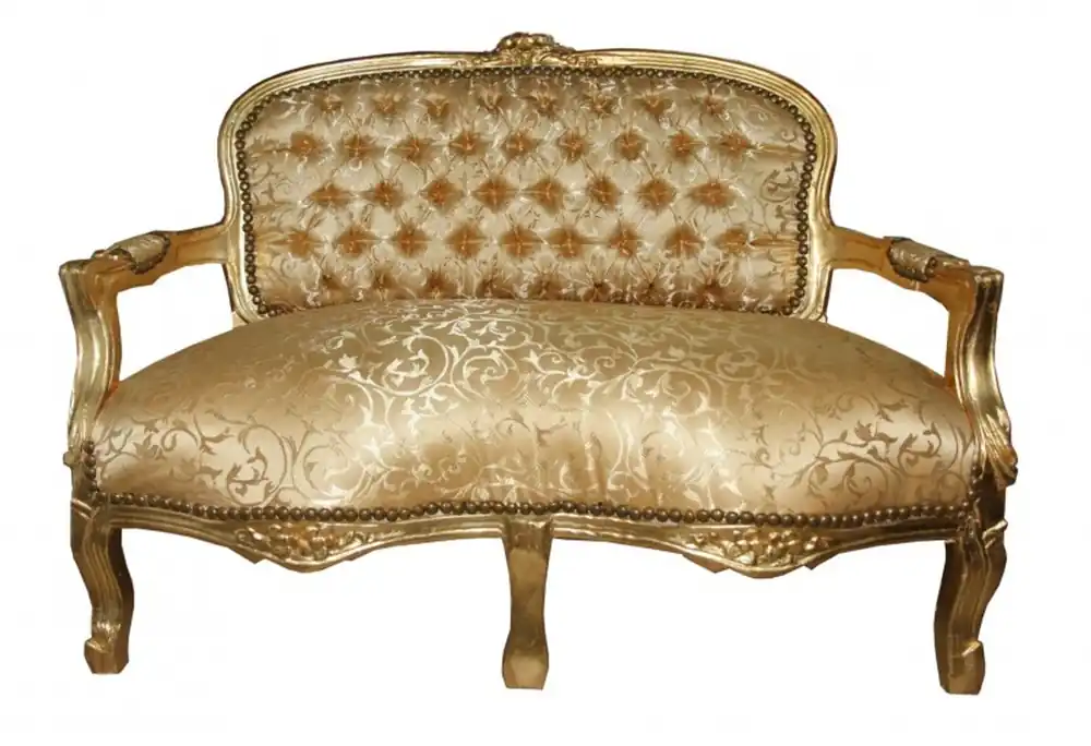 Casa Padrino Barock Kinder Sitzbank Gold Muster/Gold Antik Stil Preisknaller