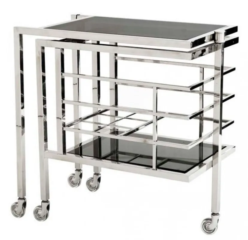 Top-Angebot Casa Padrino Luxus Bar Trolley Servierwagen aus Edelstahl und Glas 77 x 42 x H. 77 cm - Luxus Hotel & Restaurant Einrichtung Möbel