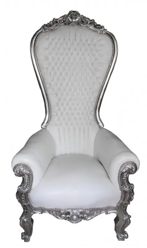 Casa Padrino Barock Thron Sessel Majestic Mod2 Weiß / Silber - Riesensessel - Thron Stuhl Tron Nur Heute