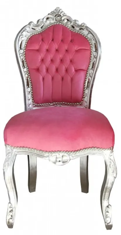 Neue Ware Casa Padrino Barock Esszimmerstuhl Pink/Silber ohne Armlehnen