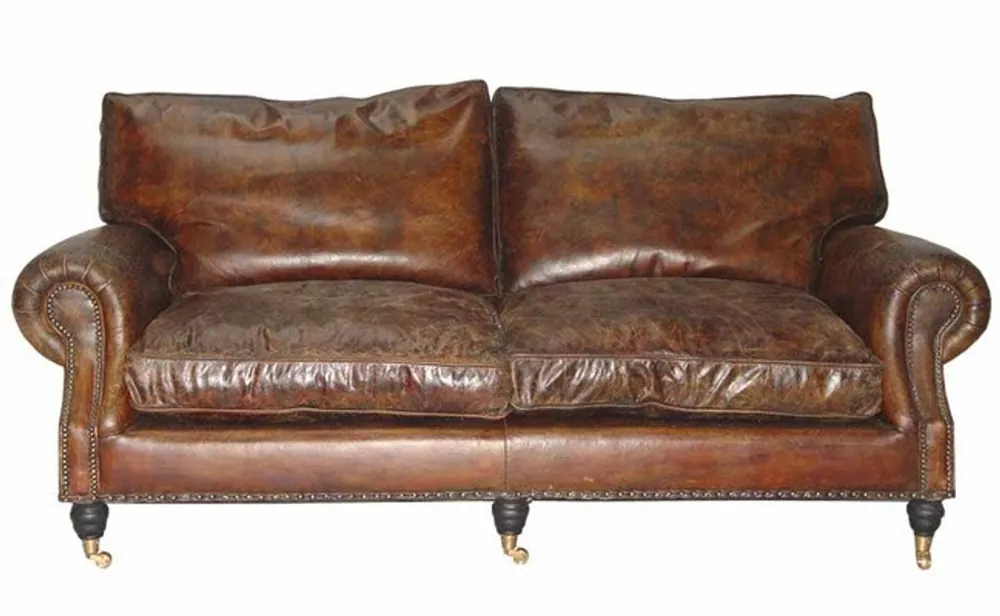 Casa Padrino Luxus Echt Leder Sofa Vintage Leder 3 Sitzer - Art Deco Sichere Zahlung