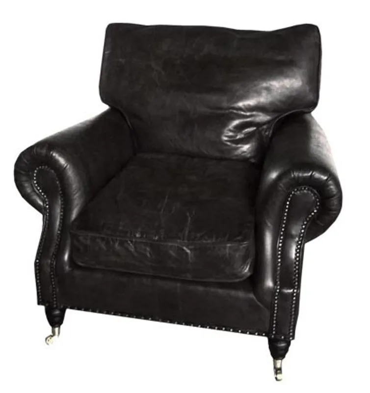 Finale Aktion Casa Padrino Luxus Echtleder Vintage Sessel Schwarz - Leder Sessel Art Deco Lounge