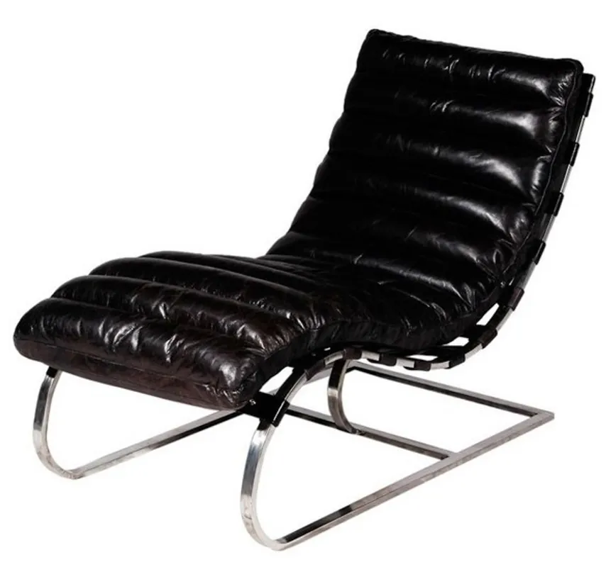 Casa Padrino Luxus Echtleder Vintage Liege / Sessel Schwarz - Leder Sessel Art Deco Lounge Relax Sessel Meistverkauft