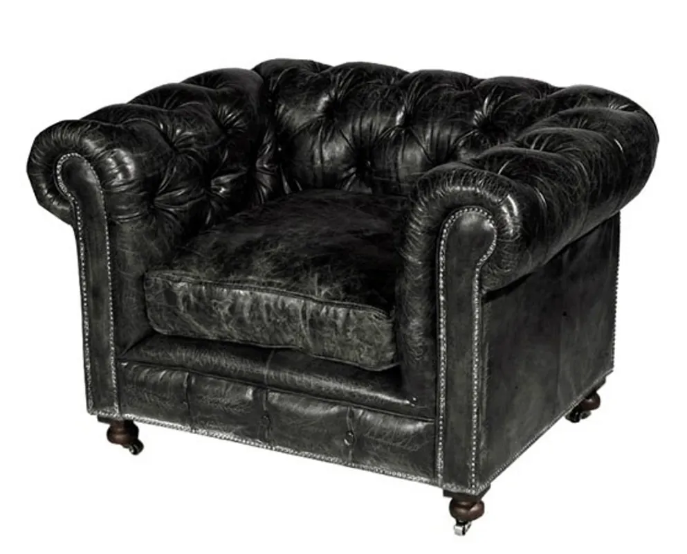 Casa Padrino Chesterfield Luxus Echt Leder Sessel Vintage Leder Kensington Schwarz - Club Sessel Direktkauf