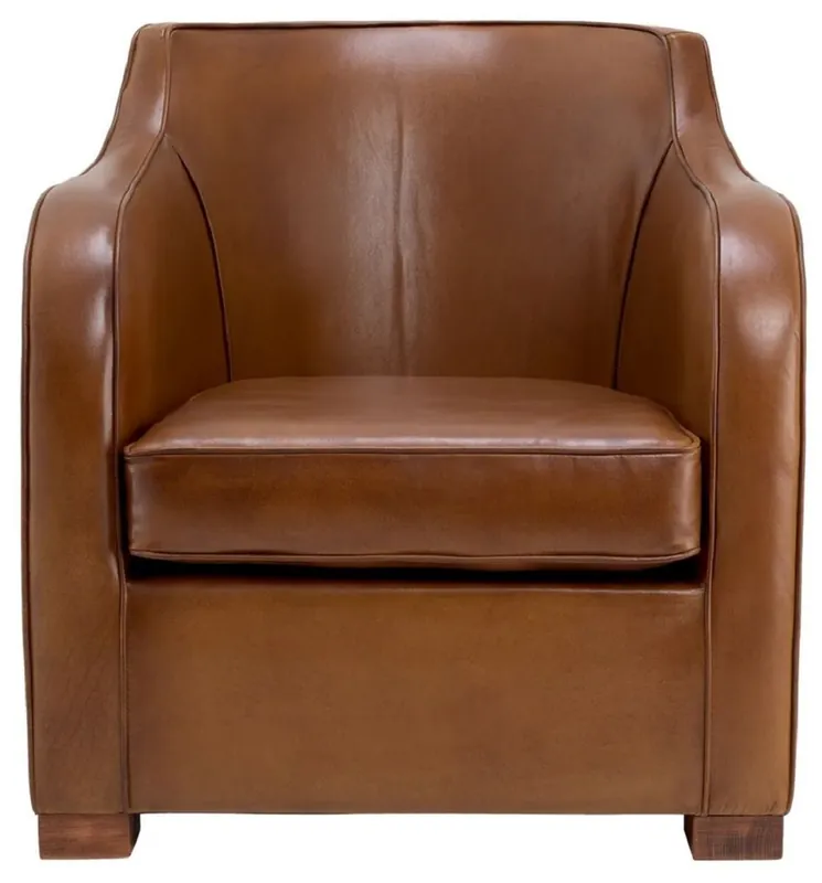 Casa Padrino Luxus Leder Sessel Braun 69 x 80 x H. 71 cm - Echtleder Wohnzimmer Sessel - Hotel Sessel - Wohnzimmer Möbel - Hotel Möbel - Luxus Qualität Sonderaktion