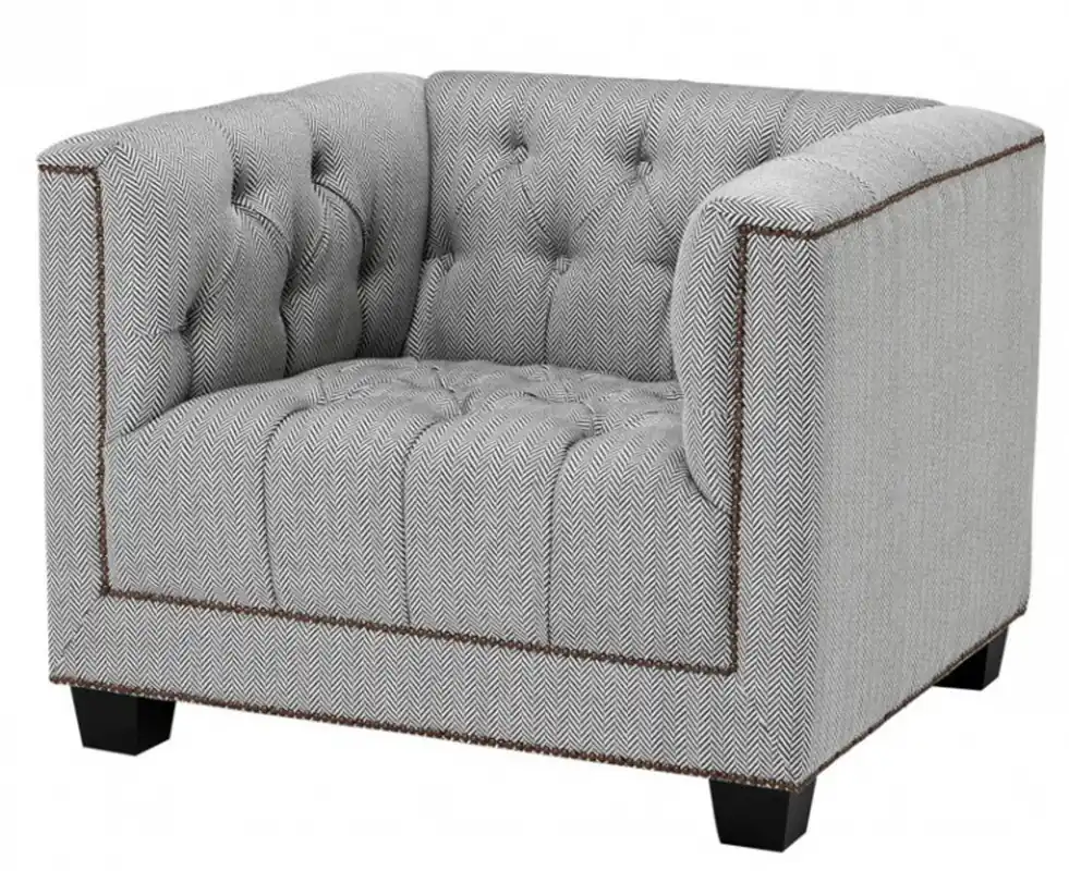 Casa Padrino Chesterfield Luxus Sessel Kubus Fischgrätmuster Grau - Club Sessel Neuheit