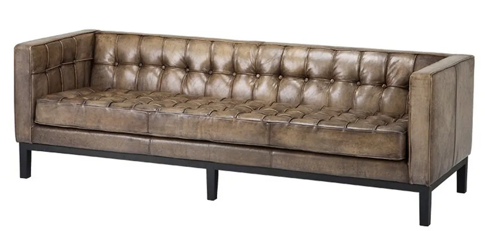 Casa Padrino Luxus Echt Leder Sofa Glasgow Vintage Leder Olive - 3 Sitzer - Luxus Hotel Möbel Echt