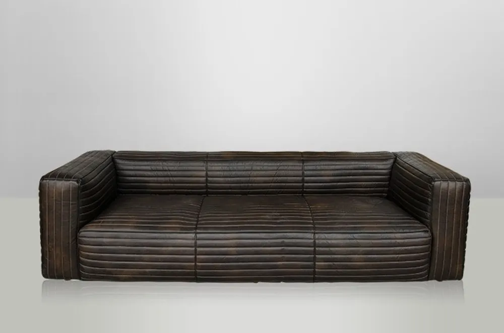 Casa Padrino Luxus Echt Leder Sofa VLAB Leder New Fudge - 3 Sitzer - Luxus Hotel Club Möbel Abverkauf