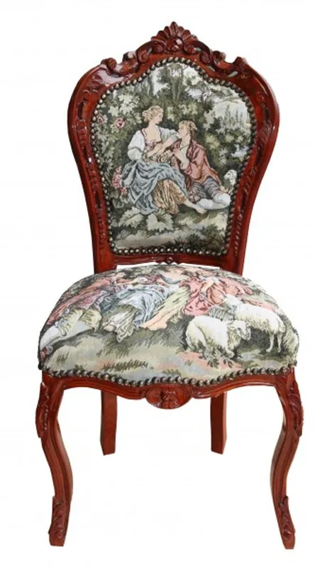Neue Kollektion Casa Padrino Barock Esszimmer Stuhl ohne Armlehne Gobelin "Love Story "/Braun - Antik Stil