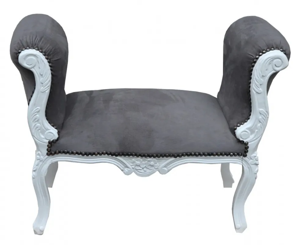 Casa Padrino Barock Schemel Hocker Grau / Weiß - Sitzbank - Antik Stil Saisonangebot