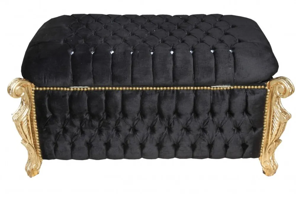 Casa Padrino Barock Sitzbank (Truhe) Schwarz/Gold mit Bling Bling Glitzersteine -Antik Truhe Kracherpreis