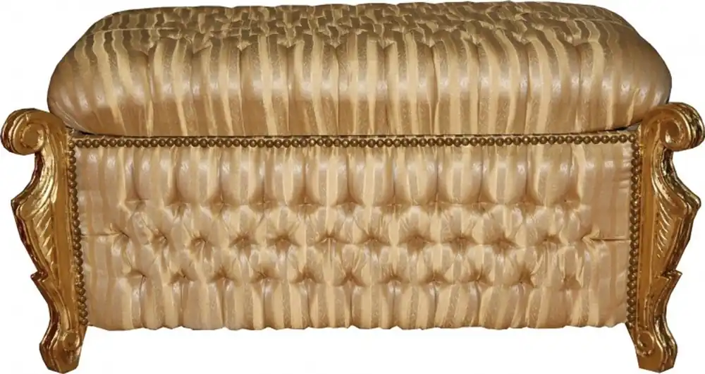 Ausverkauf Casa Padrino Barock Sitzbank (Truhe) Gold /Beige Streifen/Gold -Antik Truhe