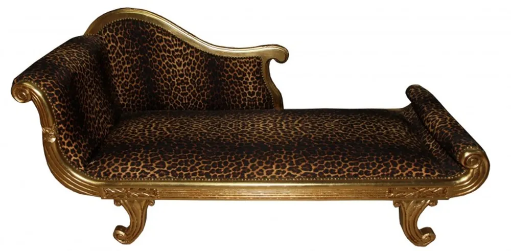 Casa Padrino Barock Chaiselongue Modell XXL Leopard / Gold- Antik Stil Super-Preis