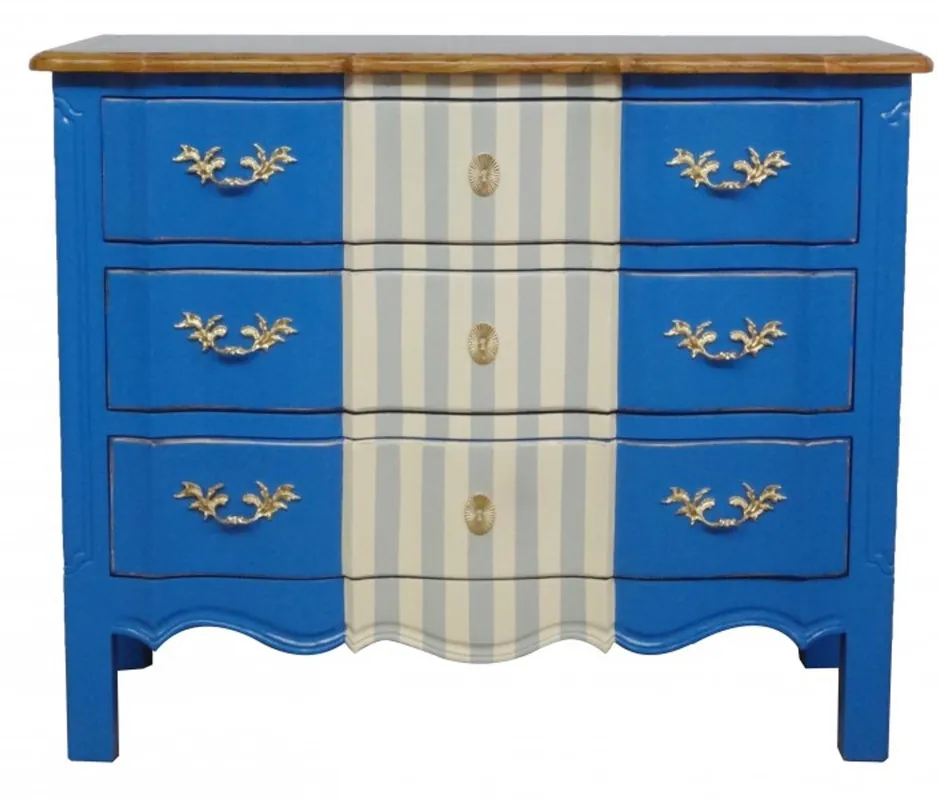 Bestpreis Casa Padrino Barock Kommode Blau / Weiß Grau / Holzfarben 105 cm