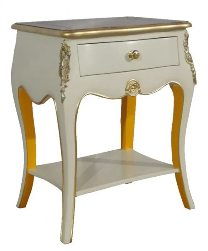 Casa Padrino Barock Kommode mit 1 Schublade Antik Weiß / Gold H 70 cm, B 50 cm - - Nachttisch Konsole - Nachtschrank Preis Gesenkt