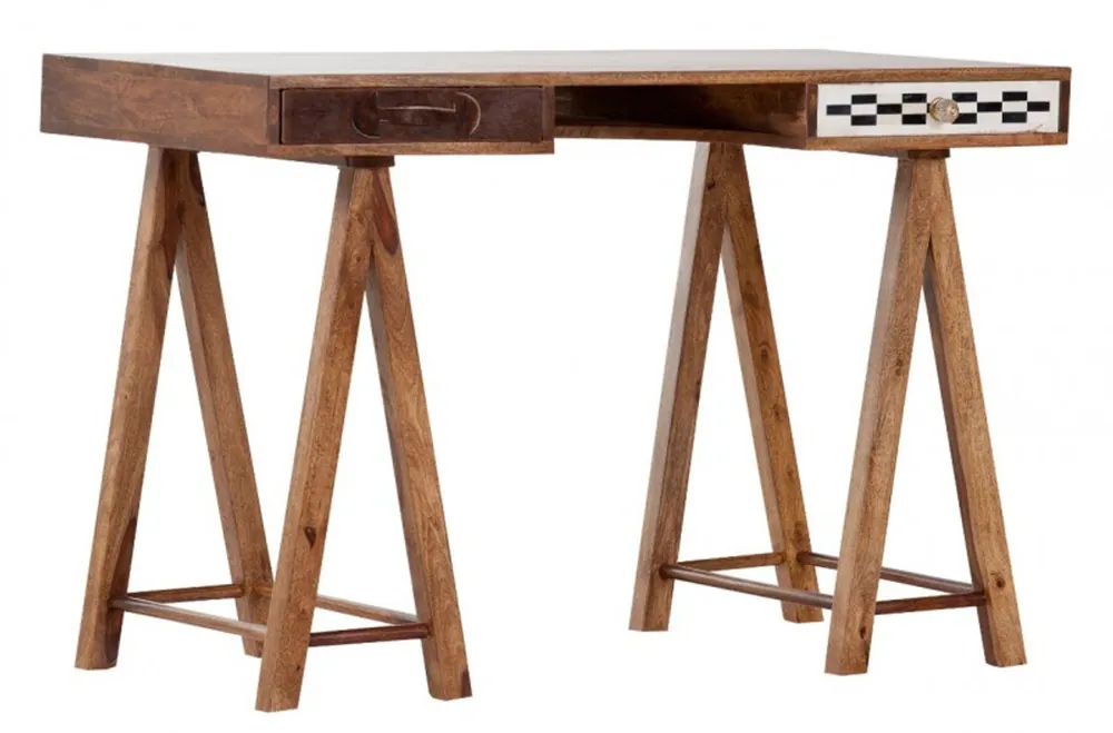 Preiswert Casa Padrino Schreibtisch Sekretär Mangoholz verziert mit Fell und Mosaik 120 cm - Vintage Design