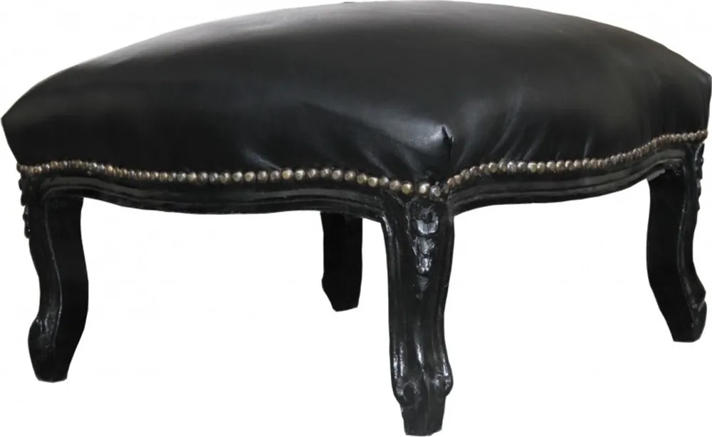 Günstig Casa Padrino Barock XXL Fußhocker schwarz / schwarz Lederoptik - Hocker - Antik Sti