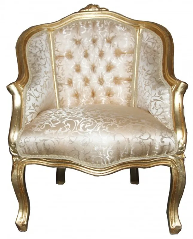 Casa Padrino Barock Damen Salon Sessel Gold Muster/ Gold - Möbel Antik Stil Neue Ware