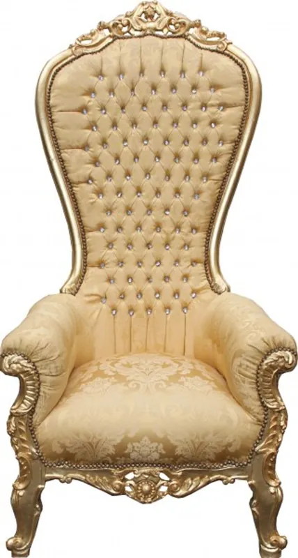 Casa Padrino Barock Thron Sessel Majestic Mod2 Gold Muster / Gold mit Bling Bling Glitzersteinen - Riesensessel -Thron Stuhl Tron Garantierte Lieferung