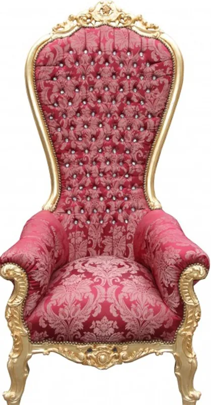 Ausverkauf Casa Padrino Barock Thron Sessel Majestic Mod2 Bordeaux Muster / Gold mit Bling Bling Glitzersteinen - Riesensessel -Thron Stuhl Tron