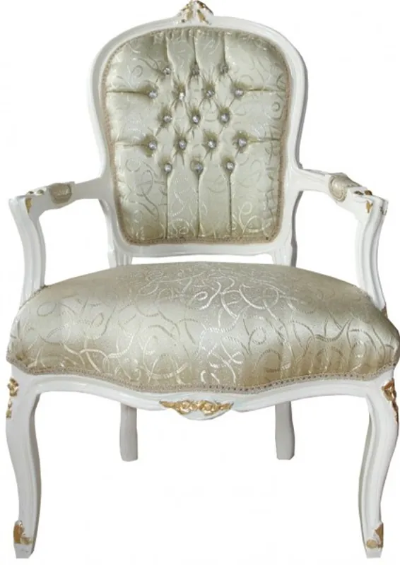 Casa Padrino Barock Salon Stuhl Mod1 Creme / Gold mit Bling Bling Glitzersteinen Finale Aktion