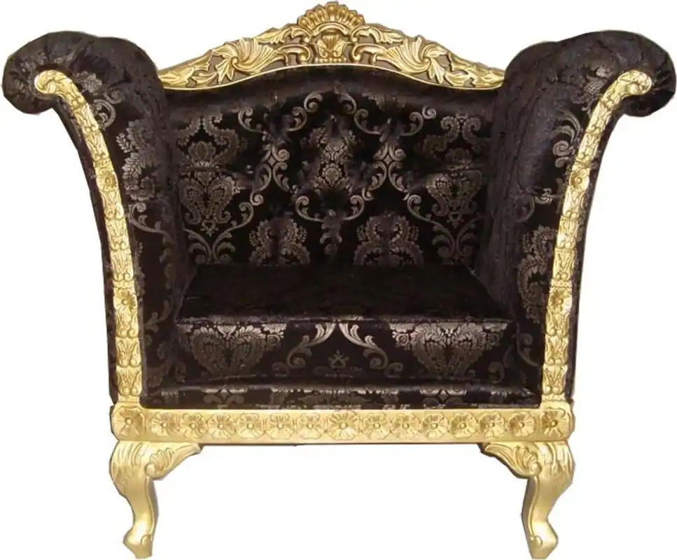 Casa Padrino Barock Lounge Sessel Schwarz Muster / Gold Möbel Antik Stil - Wohnzimmer Club Möbel Sessel Super-Preis
