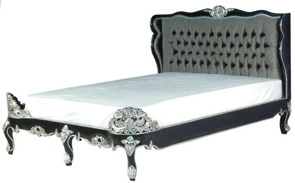 Preis Gesenkt Barock Bett Barocco Splendid Schwarz / Silber Satinstoff 180 x 200 cm aus der Luxus Kollektion von Casa Padrino B!