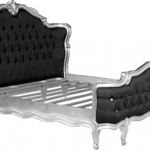 Abverkauf Barock Bett St. Tropez Schwarz / Silber mit Bling Bling Glitzersteinen 180 x 200 cm aus der Luxus Kollektion von Casa Padrino