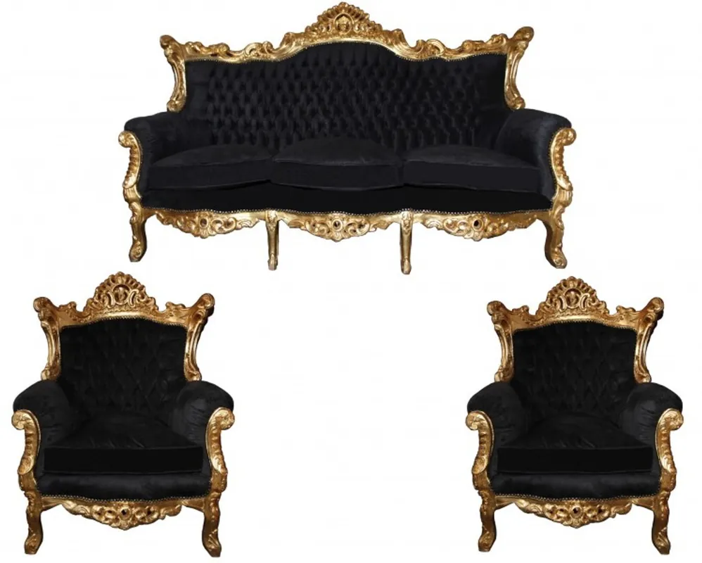 Garantierte Lieferung Casa Padrino Barock Wohnzimmer Set Master Schwarz / Gold Mod2 - 3-er Sofa + 2 Sessel