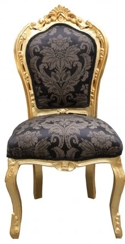Casa Padrino Barock Esszimmer Stuhl Schwarz Muster / Gold - Antik Möbel Preisknaller