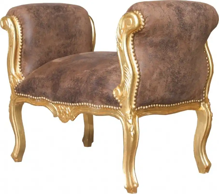 Preisreduziert Casa Padrino Barock Schemel Hocker Braun / Gold - Sitzbank - Antik Stil
