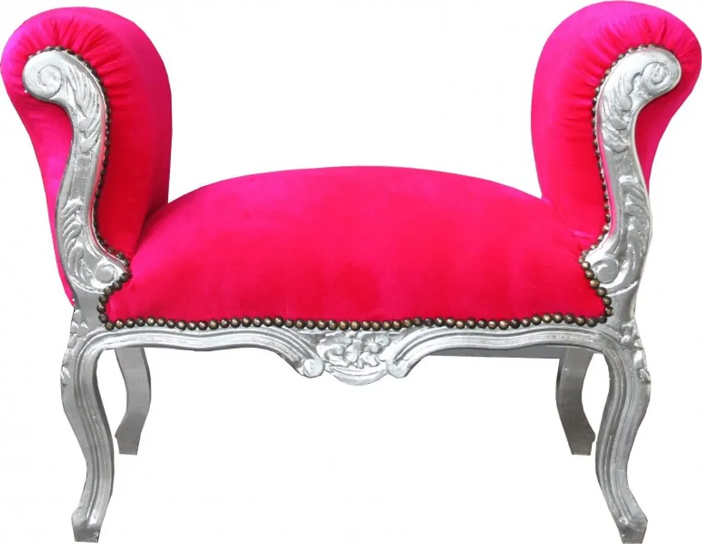 Nur Heute Casa Padrino Barock Schemel Hocker Pink / Silber - Sitzbank