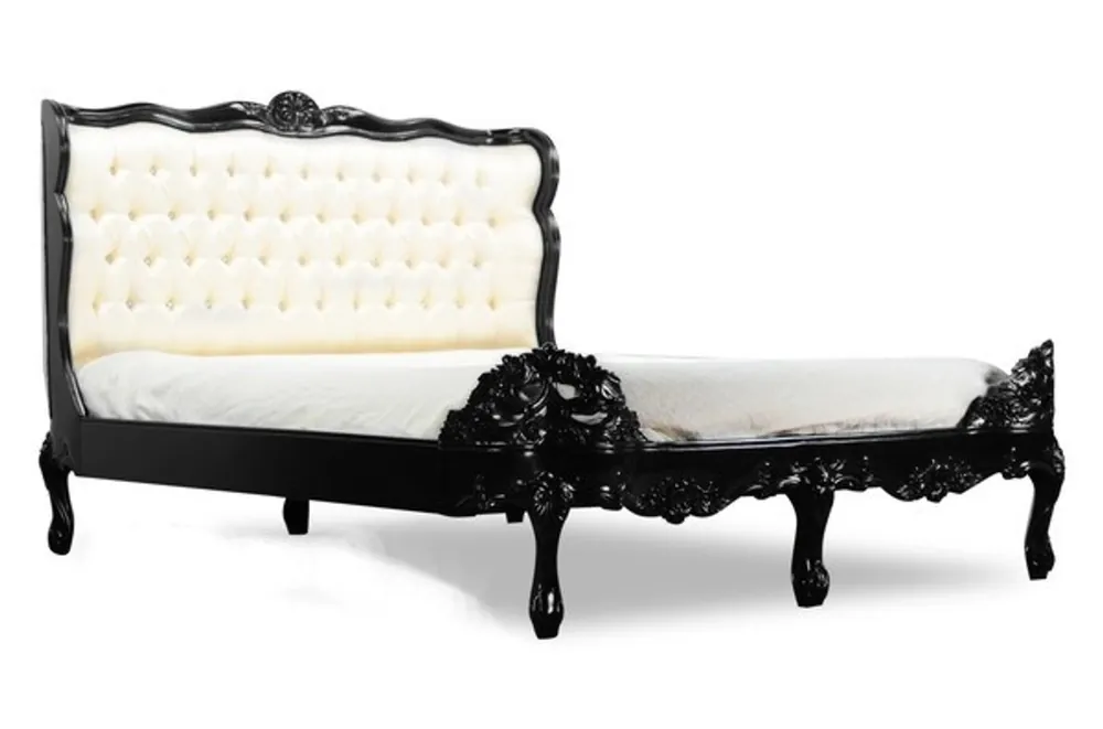 Saisonangebot Barock Bett Barocco Splendid Schwarz Hochglanz / Creme Satinstoff 180 x 200 cm aus der Luxus Kollektion von Casa Padrino