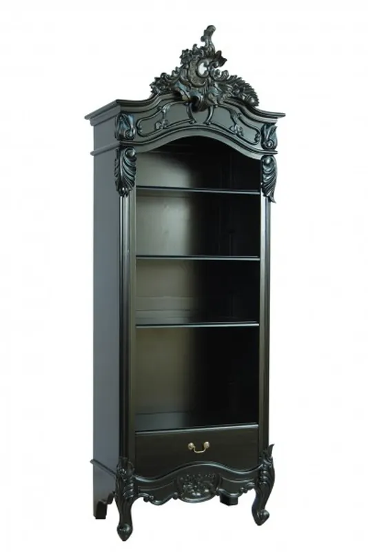 Expressversand Casa Padrino Barock Bücherschrank Schwarz Hochglanz B 85 x H 190 cm Bücherregal Regal Schrank