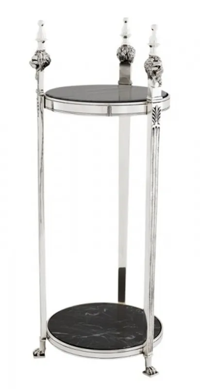 Casa Padrino Luxus Barock Beistelltisch Rund Massiv Antik Silber mit Marmorplatte 71 x 25 cm - Tisch Schneller Versand