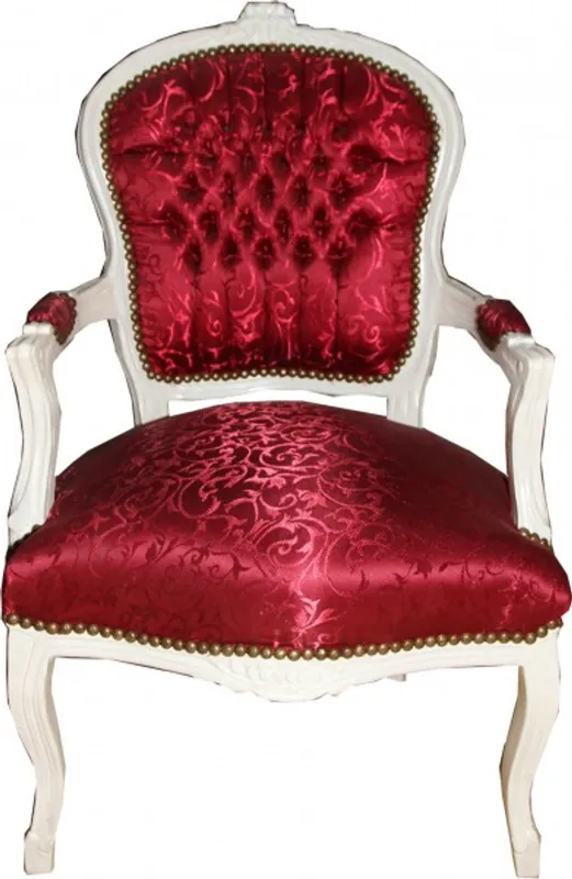 Heißes Angebot Casa Padrino Barock Salon Stuhl Bordeaux Rot Muster / Antik Weiss - Stühle Möbel