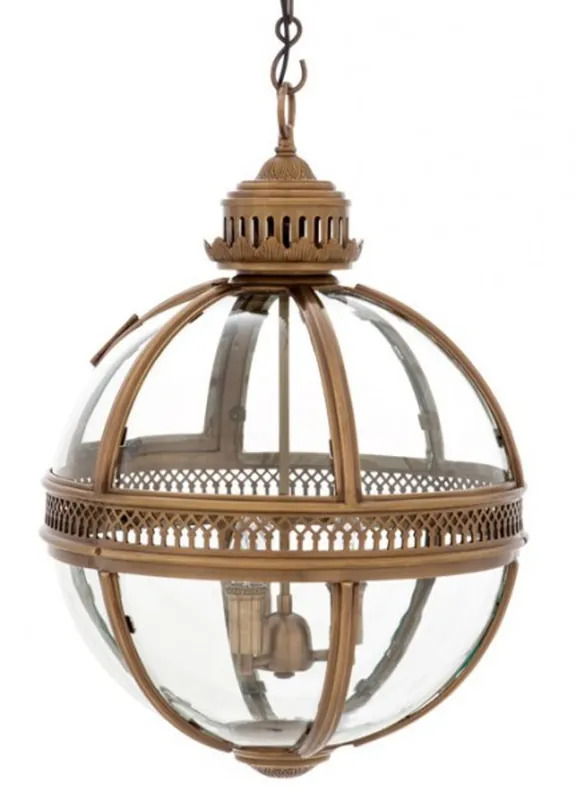 Casa Padrino Barock Hängeleuchte Antik Messing Design Kugel Durchmesser 43 cm, Höhe 63 cm - Barock Schloss Lampe Leuchte Laterne Neuheit