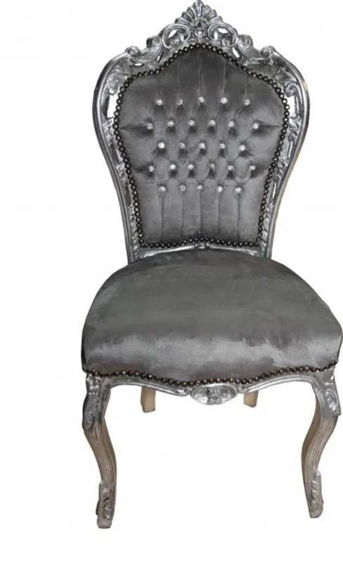 Casa Padrino Barock Esszimmer Stuhl Grau/Silber mit Bling Bling Glitzersteinen - Antik Stil Nur Heute