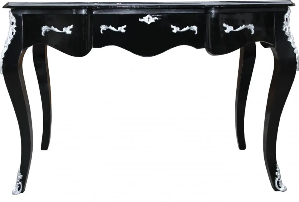 Casa Padrino Luxus Barock Sekretär Schwarz/Silber 120 x 80 x 58 cm - Damen Schreibtisch Sonderaktion