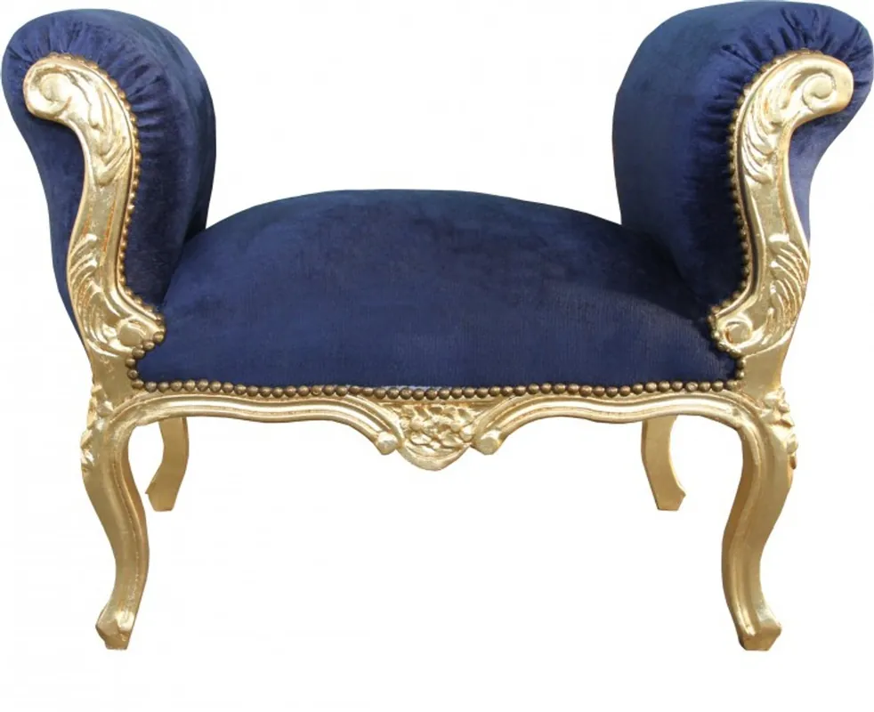 Casa Padrino Barock Schemel Hocker Royalblau / Gold - Sitzbank Neu