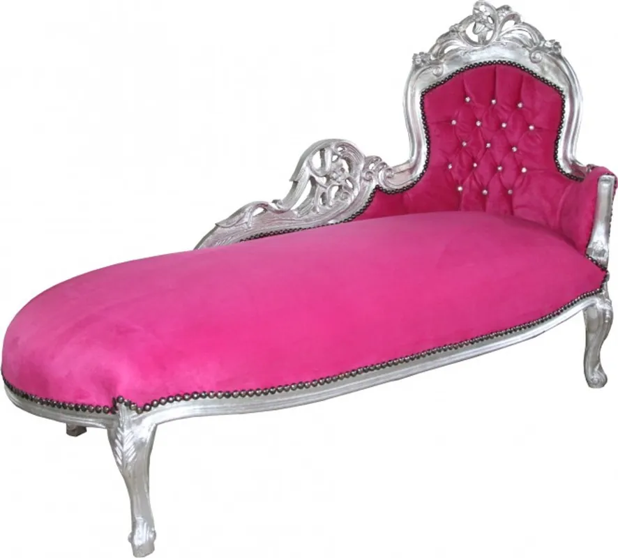 Casa Padrino Barock Chaiselongue "King" Rosa / Silber mit Bling Bling Glitzersteinen Wochenendangebot