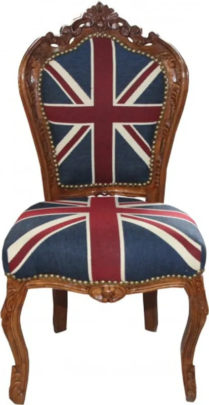Casa Padrino Barock Esszimmer Stuhl Union Jack / Braun - Möbel Antik Stil Sale