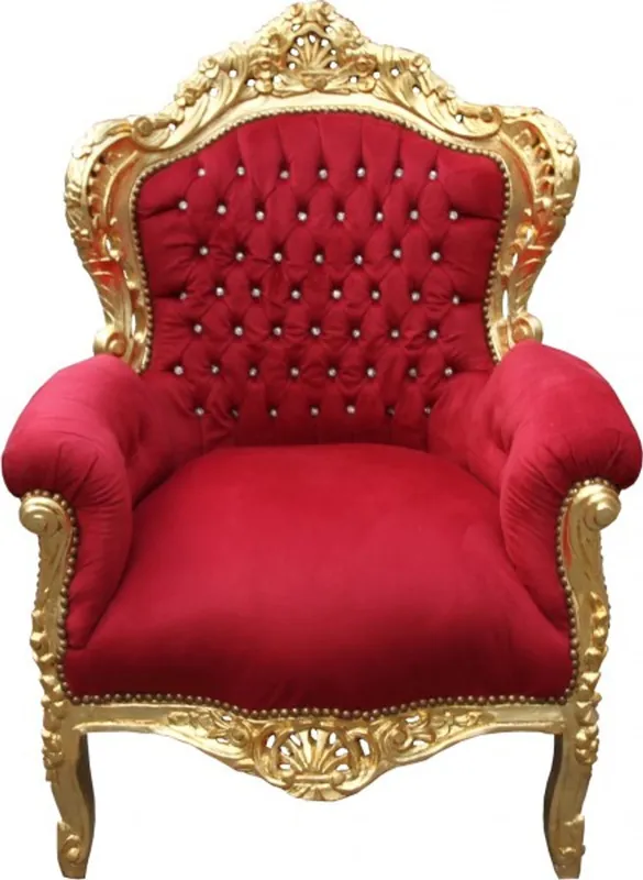 Casa Padrino Barock Sessel "King" Bordeaux/Gold mit Bling Bling Glitzersteinen Mod2 Direkt Vom Hersteller