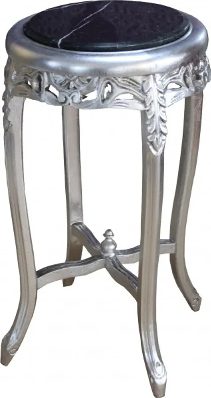 Knallerangebot Casa Padrino Barock Beistelltisch mit Marmorplatte Rund Silber/Schwarz 72 x 39 cm Antik Stil