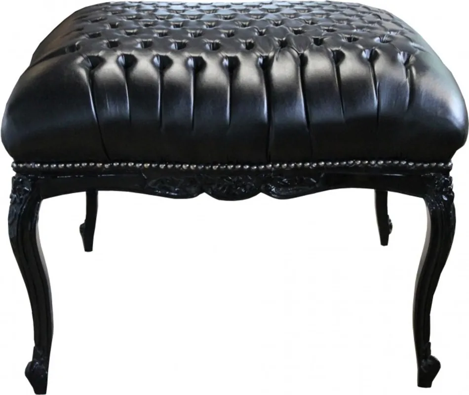 Casa Padrino Barock riesen Sitzhocker Schwarz / Schwarz Lederoptik 88 x 88 cm - Barock Möbel Bestpreis