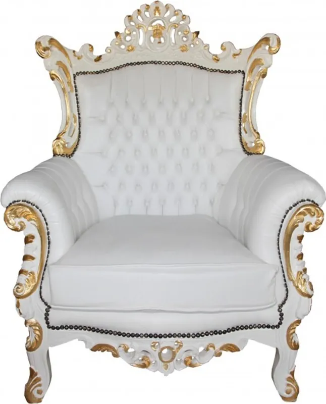 Casa padrino Barock Sessel Al Capone Weiß/Gold Mod2 - Limited Edition Garantierte Lieferung