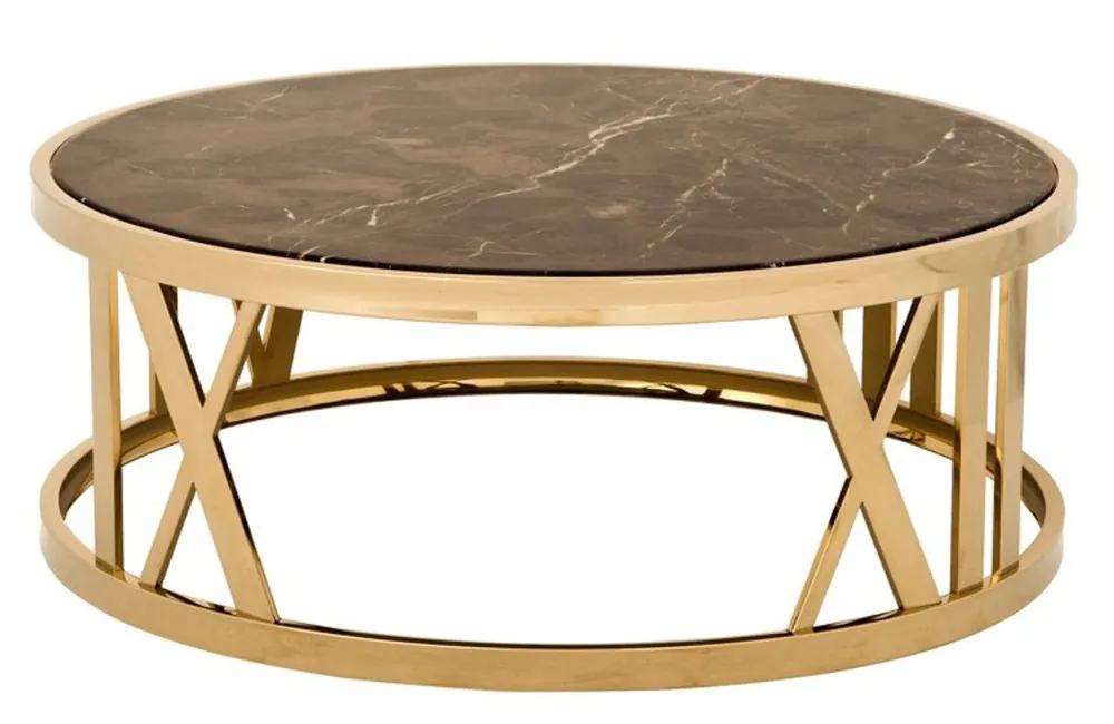 Casa Padrino Luxus Art Deco Couchtisch Rund Gold mit Marmor Platte - Luxus Kollektion Solange Der Vorrat Reicht