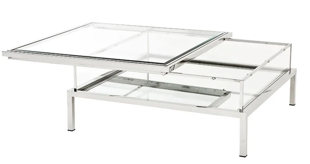 Casa Padrino Luxus Art Deco Designer Couchtisch Edelstahl poliert mit Spiegelglas - Luxus Kollektion Neue Kollektion