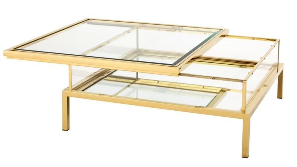 Casa Padrino Luxus Art Deco Designer Couchtisch Edelstahl vergoldet mit Spiegelglas - Luxus Kollektion Online Kaufen